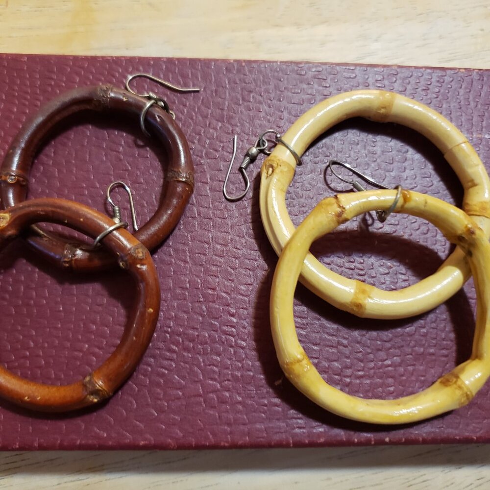 Vintage Bamboo Earring Sets (2) Round Shape and Light and Dark Color